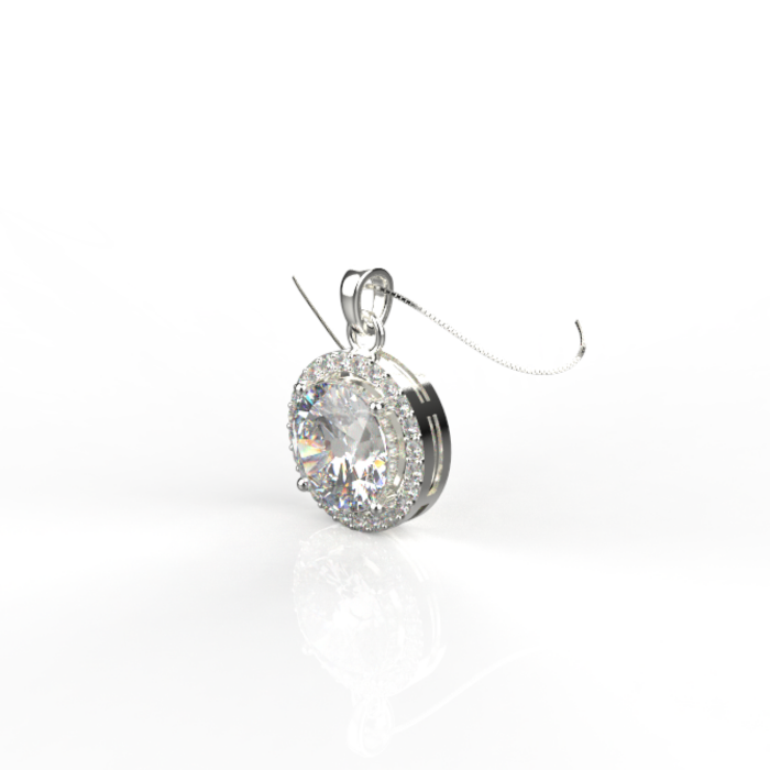 Avarta Sterling Silver 2 Carat Solitaire Halo Pendant With Chain in White Gold Polish - Image 2