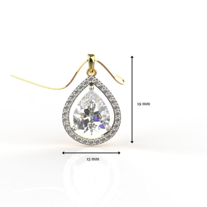 Avarta Sterling Silver Pear Solitaire Halo Pendant With Chain in Gold Polish - Image 4