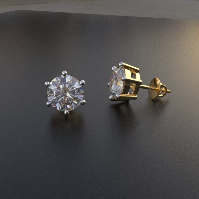 Avarta 18k Gold 2 Carat Each Lab Grown Diamond Solitaire Studs Earrings - Image 2