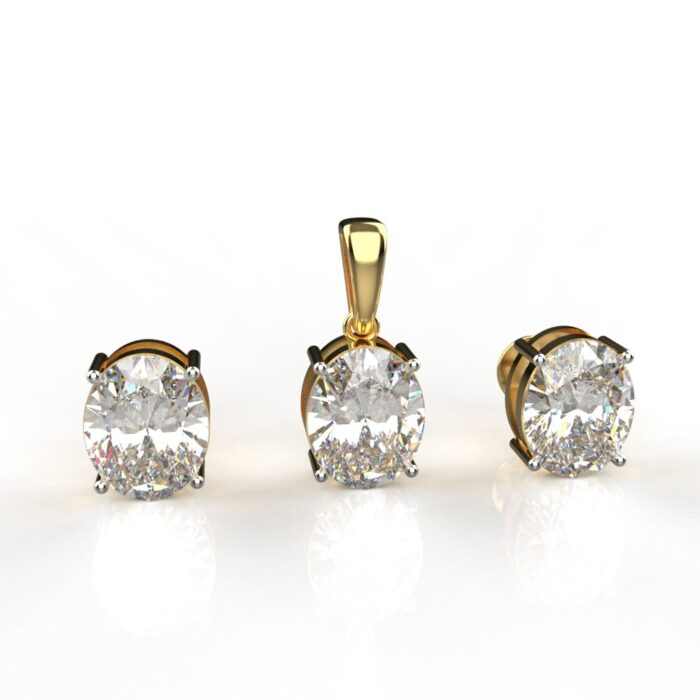 Avarta 18k Gold 2.50 Carat Each Oval Lab Grown Diamond Solitaire Pendant Set