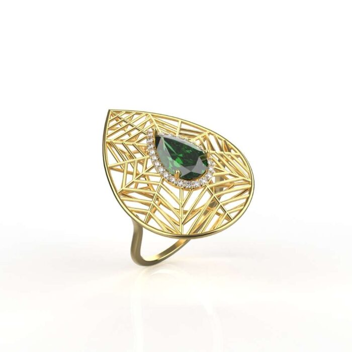 Avarta Jewellery 18k Gold Emerald & Diamond Jali Ring With Certified IJ-SI Diamonds For Girls & Women