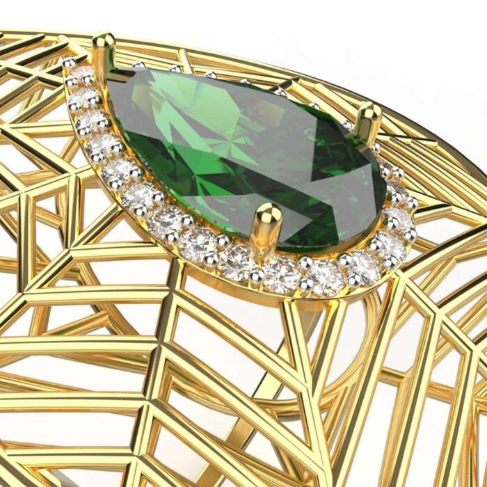 Avarta Jewellery 18k Gold Emerald & Diamond Jali Ring With Certified IJ-SI Diamonds For Girls & Women - Image 2