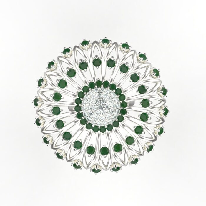 Avarta Jewellery Sterling Silver Ring With Synthetic Emerald & American Diamonds For Girls & Wemen - Image 3