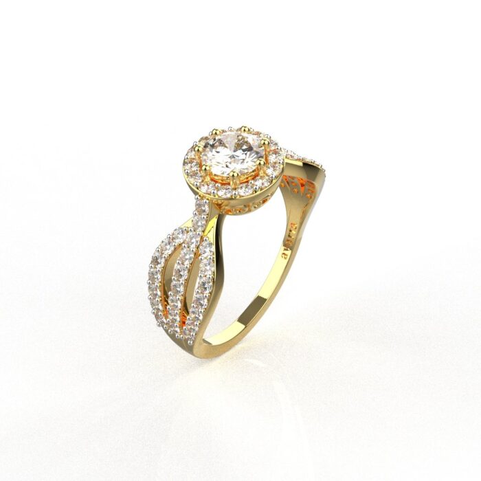 Avarta Jewellery Sterling Silver 0.50 Carat Solitaire Halo Ring With Gold Polish