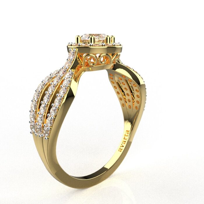 Avarta Jewellery Sterling Silver 0.50 Carat Solitaire Halo Ring With Gold Polish - Image 2