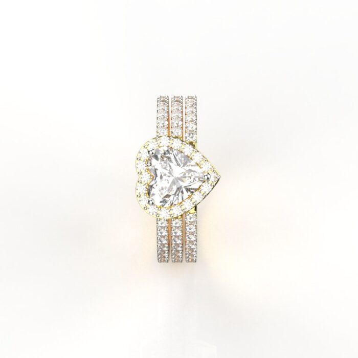 Avarta Jewellery Gold Triple Band Heart Halo Ring With Lab Diamond - Image 2
