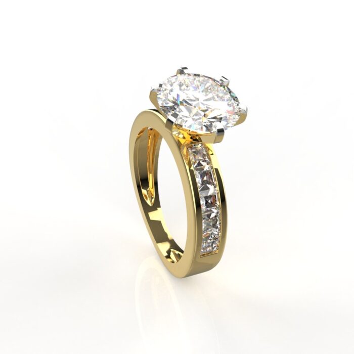 Avarta Jewellery Gold 2 Carat Solitaire and 50 cents Princess Moissanite Ring - Image 2