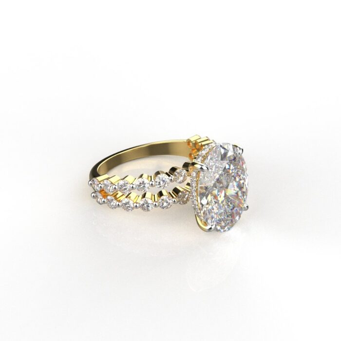 Avarta Jewellery 18k Gold 4 Carat Oval Crushed Ice Moissanite Solitaire Halo Ring - Image 3