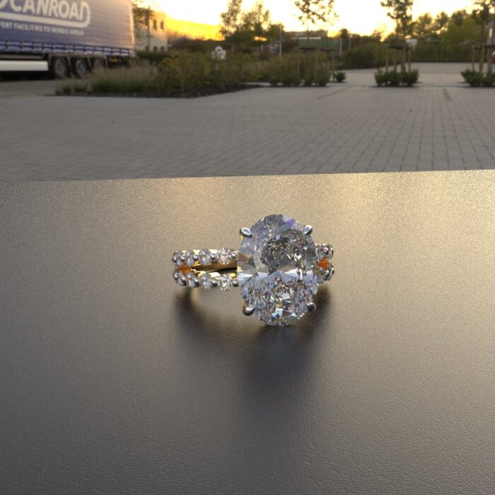 Avarta Jewellery 18k Gold 4 Carat Oval Crushed Ice Moissanite Solitaire Halo Ring - Image 6