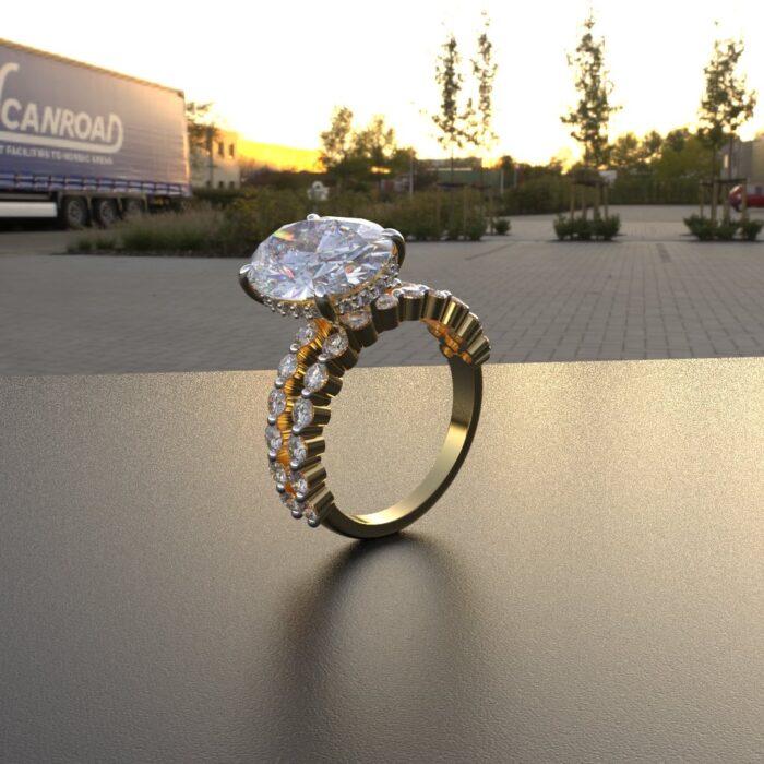 Avarta Jewellery 18k Gold 4 Carat Oval Crushed Ice Moissanite Solitaire Halo Ring - Image 5