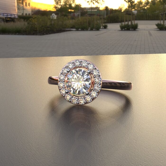 Avarta Jewellery 50 Cents Lab Diamond Rose Gold Halo Solitaire Ring - Image 2