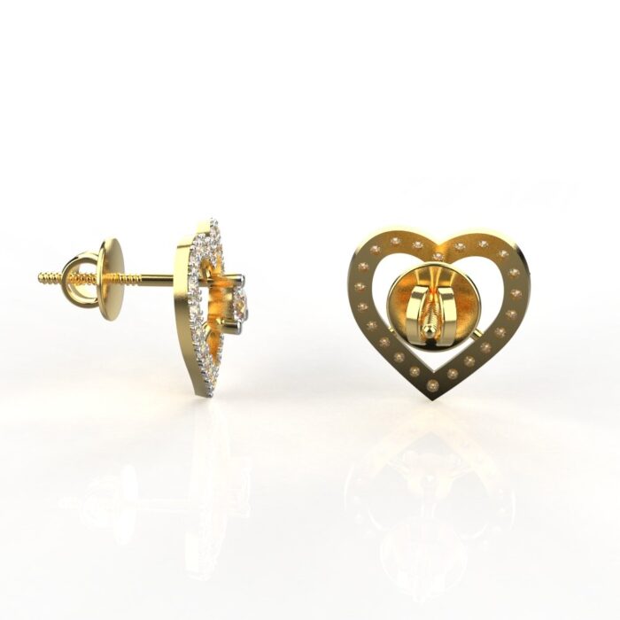 Avarta Jewellery Gold Heart Diamond Studs Earrings - Image 3