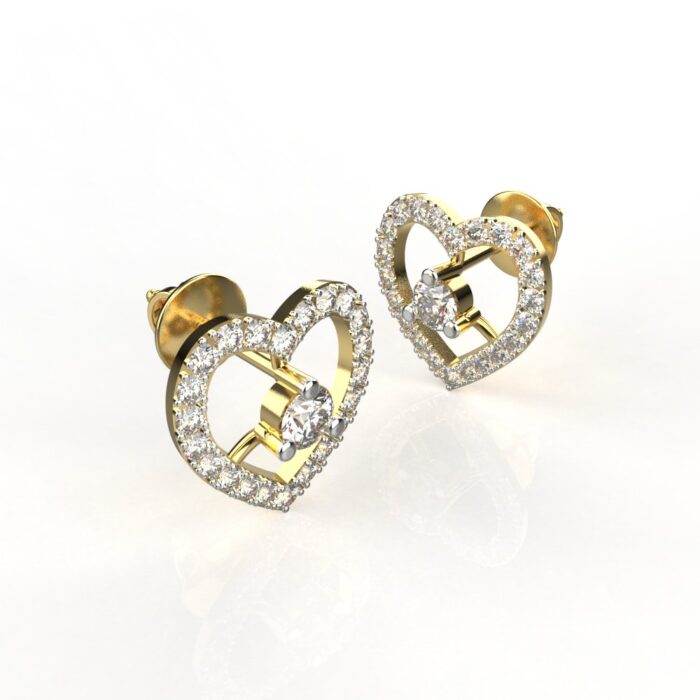 Avarta Jewellery Gold Heart Diamond Studs Earrings - Image 2