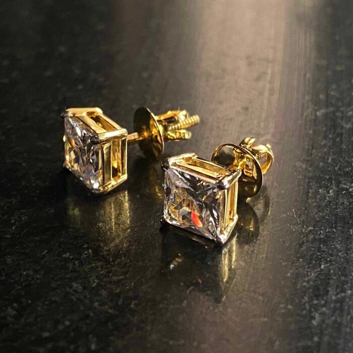 Avarta Jewellery 14K Gold Princess Cut Solitaire Earrings - Image 5
