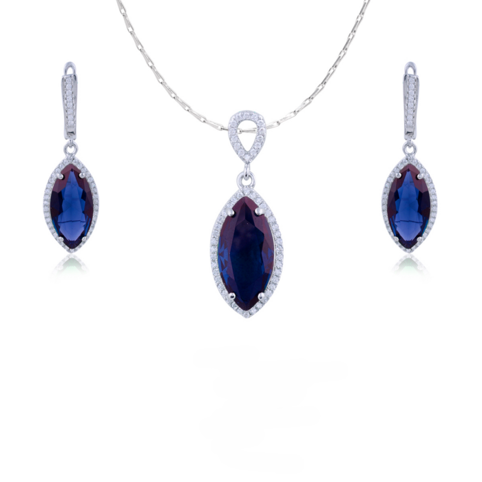 Avarta Jewellery Sterling Silver Blue Sapphire Pendant Set - Image 3