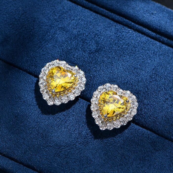 Avarta Jewellery Sterling Silver 2 Carat Each Yellow Heart Earrings For Girls & Women - Image 2