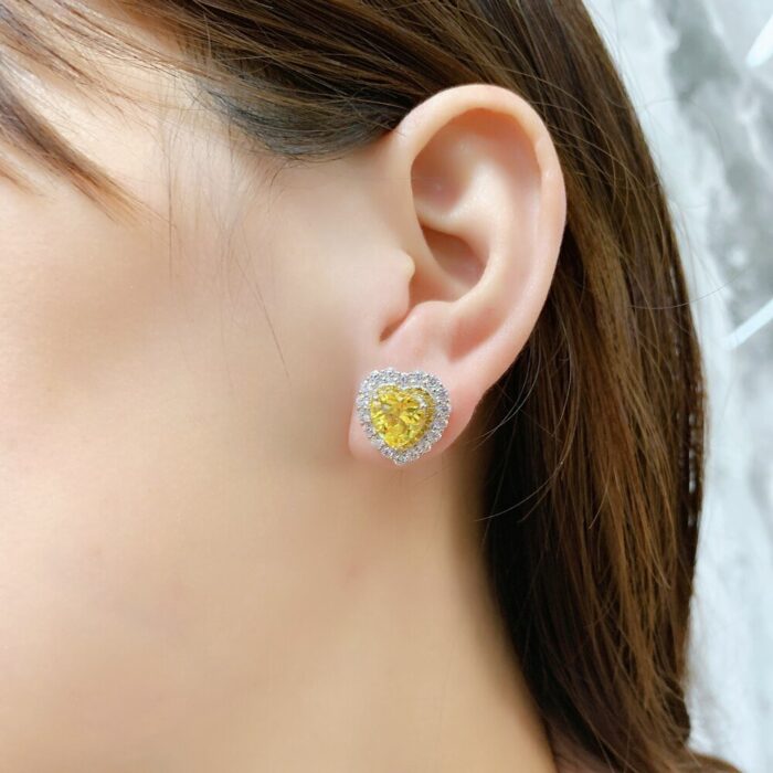 Avarta Jewellery Sterling Silver 2 Carat Each Yellow Heart Earrings For Girls & Women - Image 3
