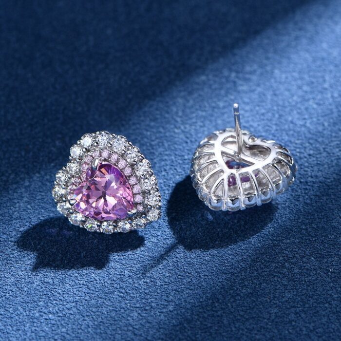 Avarta Jewellery Sterling Silver 2 Carat Each Pink Heart Earrings For Girls & Women - Image 2