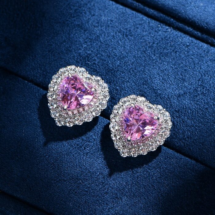 Avarta Jewellery Sterling Silver 2 Carat Each Pink Heart Earrings For Girls & Women - Image 3
