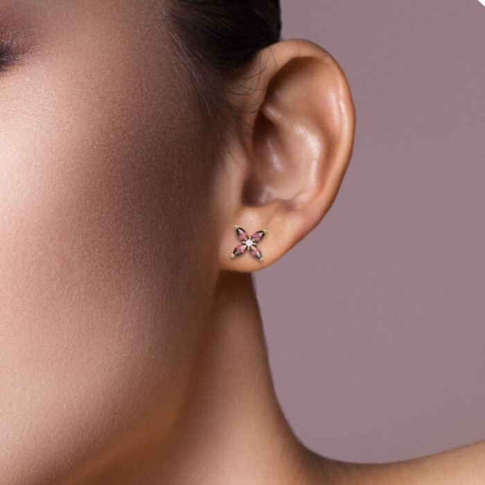 18k Gold Ruby Moissanite Stud Earrings - Image 2