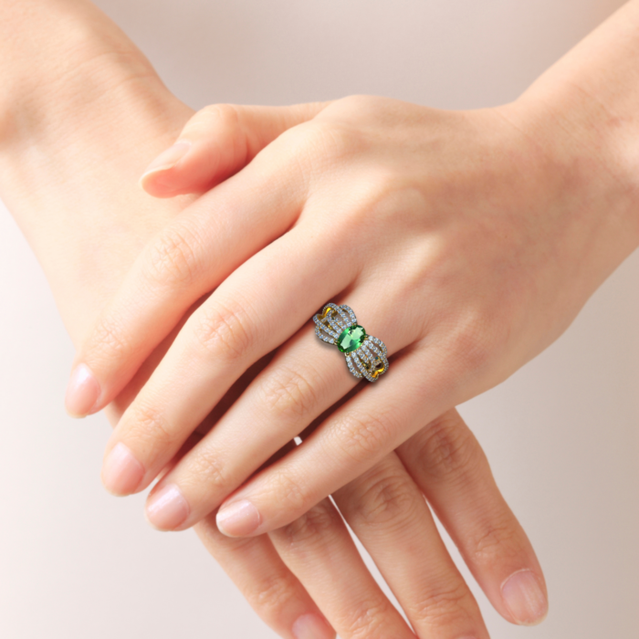 Avarta Jewellery 18K Gold Moissanite Emerald Ring For Women & Girls - Image 2