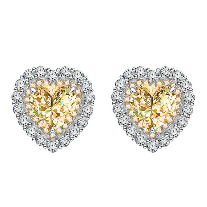 Avarta Jewellery Sterling Silver 2 Carat Each Yellow Heart Earrings For Girls & Women