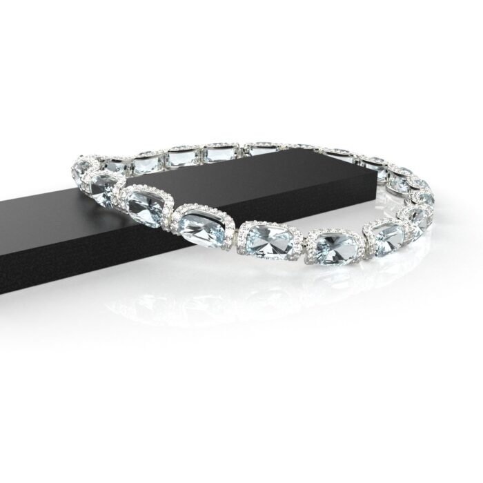 Avarta Jewellery Sterling Silver 24 Carat Aquamarine Tennis Bracelet With Moissanite - Image 3