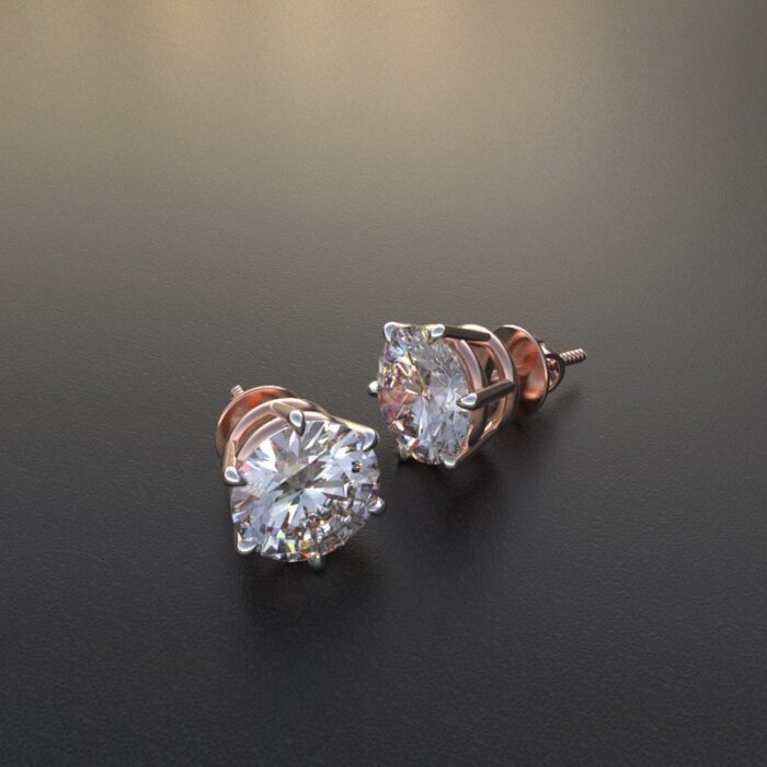 Avarta Jewellery 92.5 Sterling Silver 2 Carat Each Rose Gold Solitaire Earrings - Image 5