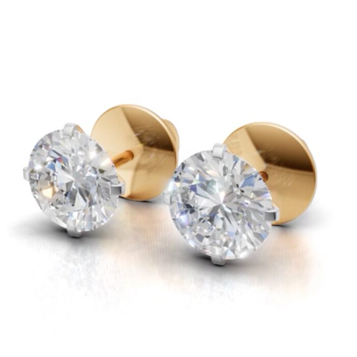 Avarta Gold 1 Carat Each Lab Grown Diamond Solitaire Stud Earrings - Image 3