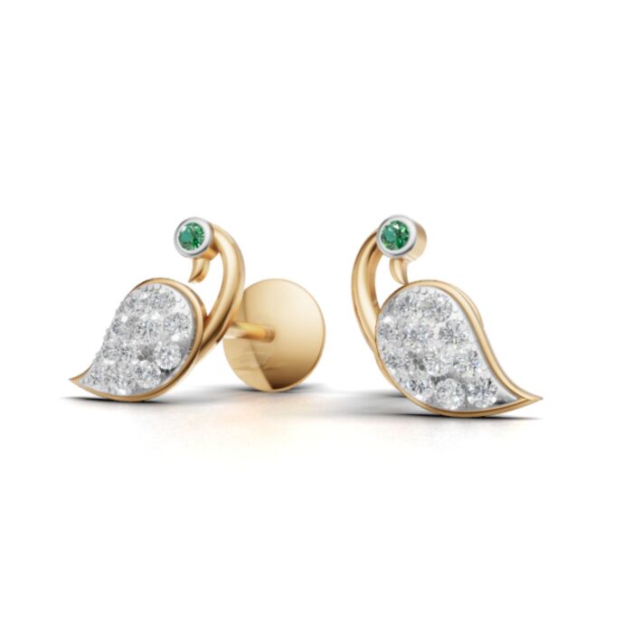 Avarta Gold Peacock Ruby Emerald Diamond Studs Earrings for Girls & Women - Image 5
