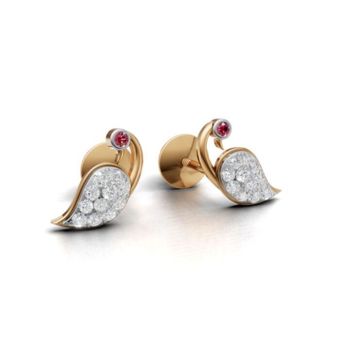 Avarta Gold Peacock Ruby Emerald Diamond Studs Earrings for Girls & Women - Image 4