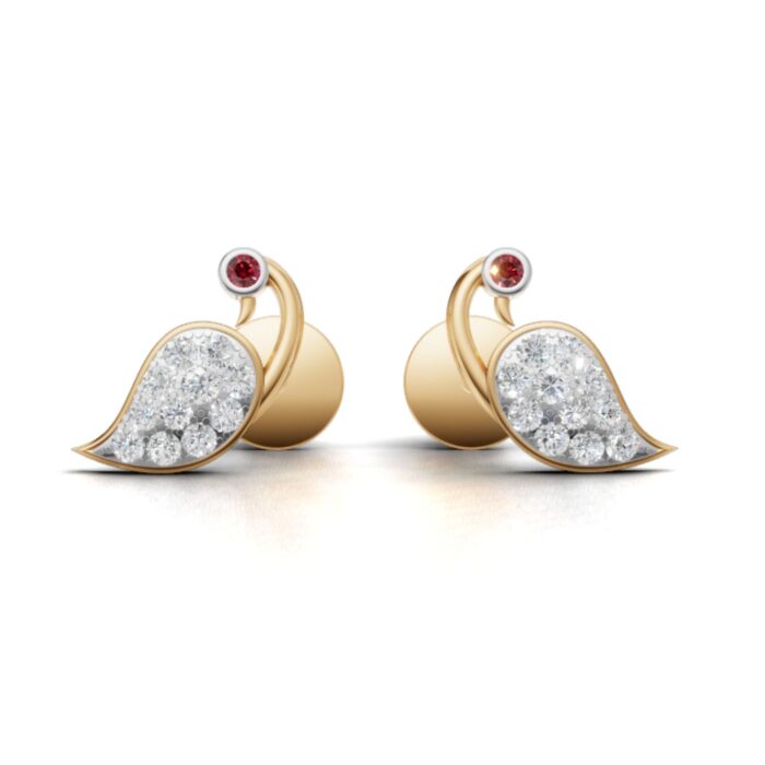Avarta Gold Peacock Ruby Emerald Diamond Studs Earrings for Girls & Women - Image 6