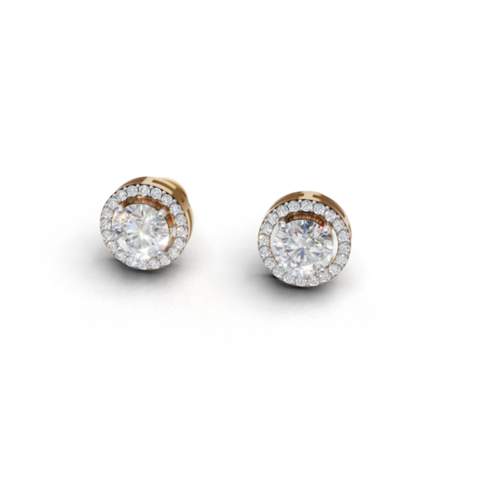 Avarta Gold 80 Cents Each Lab Grown Halo Solitaire Stud Earrings - Image 3