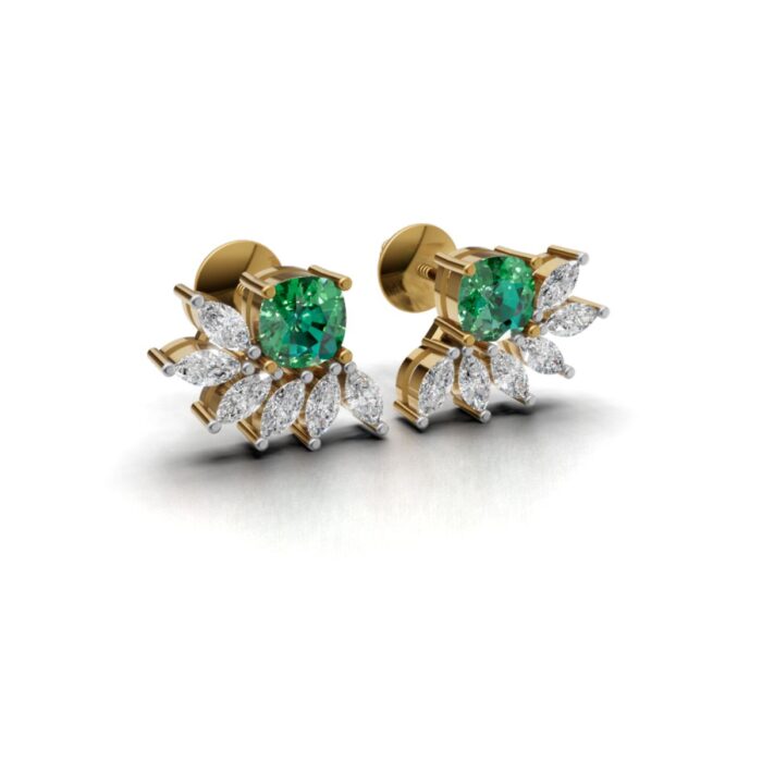 Avarta Gold Luxe Cushion Emerald Lab Diamond Earrings - Image 3