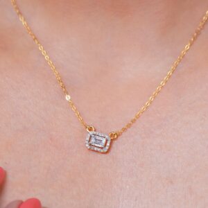 Avarta Gold 50 Cents Emerald Cut Halo Diamond Pendant With Chain