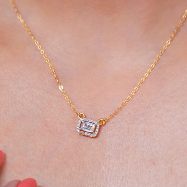 Avarta Gold 50 Cents Emerald Cut Halo Diamond Pendant With Chain