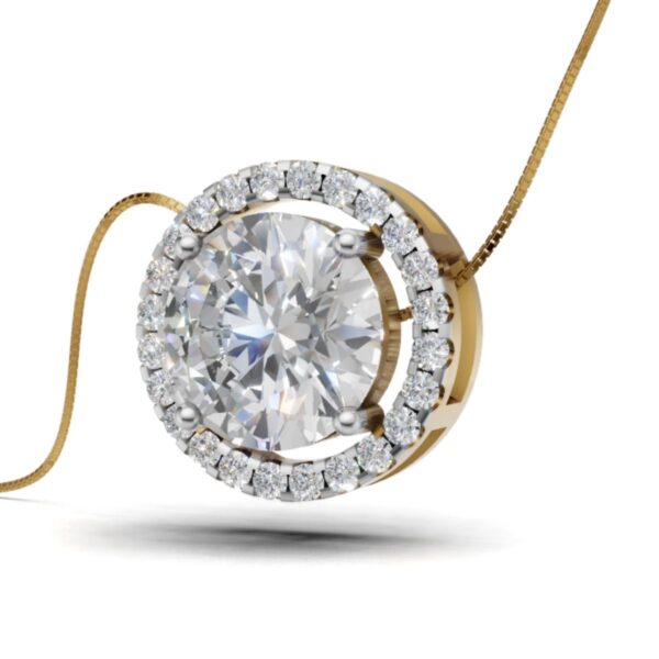 Avarta Jewellery 18k Gold 2 Carat Moissanite Solitaire Halo Pendant - Image 2