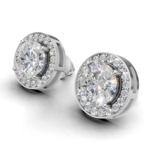 Avarta Sterling Silver 2 Carat Each Halo Solitaire Stud Earring - Image 6