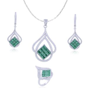 Avarta Jewellery Sterling Silver Emerald Pendant Set With Chain