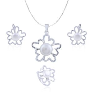 Avarta Jewellery Sterling Silver Vigorous Pearl Pendant Set With Chain & Ring