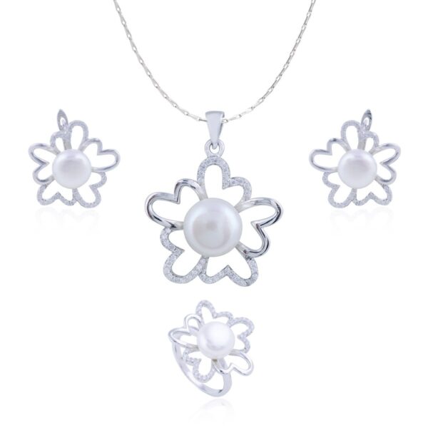 Avarta Jewellery Sterling Silver Vigorous Pearl Pendant Set With Chain & Ring