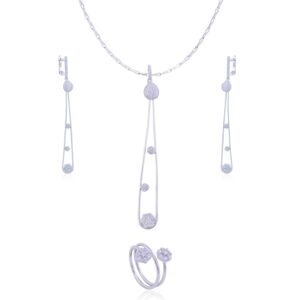 Avarta Jewellery Sterling Silver Gladsome Long Dangling Pendant Set With Chain & Ring