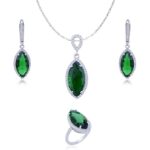 Avarta Jewellery Sterling Silver Emerald Pendant Set