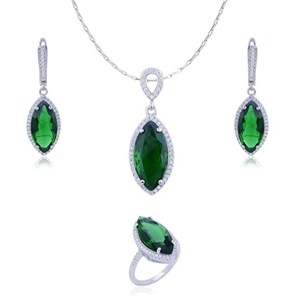 Avarta Jewellery Sterling Silver Emerald Pendant Set