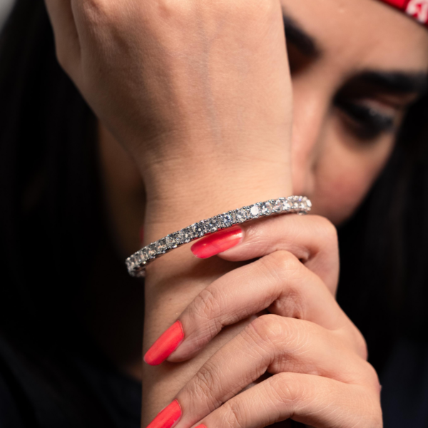 Avarta Jewellery Sterling Silver 30 Cents Each Line Diamond Bangle - Image 9