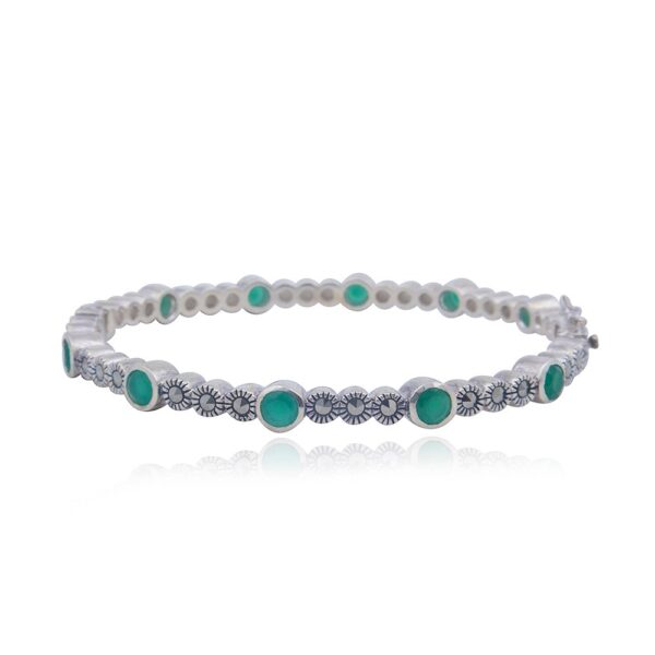Avarta Sterling Silver Emerald Bangle Pair For Girls & Women Size 2-4 Ani - Image 2