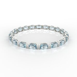 Avarta Jewellery Sterling Silver 24 Carat Aquamarine Tennis Bracelet With Moissanite