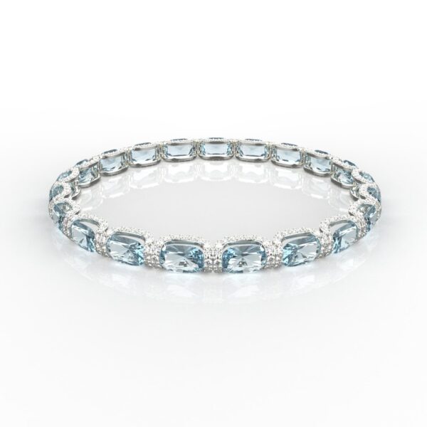 Avarta Jewellery Sterling Silver 24 Carat Aquamarine Tennis Bracelet With Moissanite