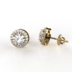 Avarta Sterling Silver 1 Carat Halo Solitaire Stud Earring With Gold Polish For Girls & Women