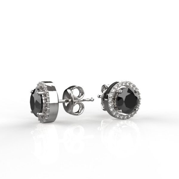 Avarta Sterling Silver Halo Black Solitaire Stud Earrings For Girls & Women